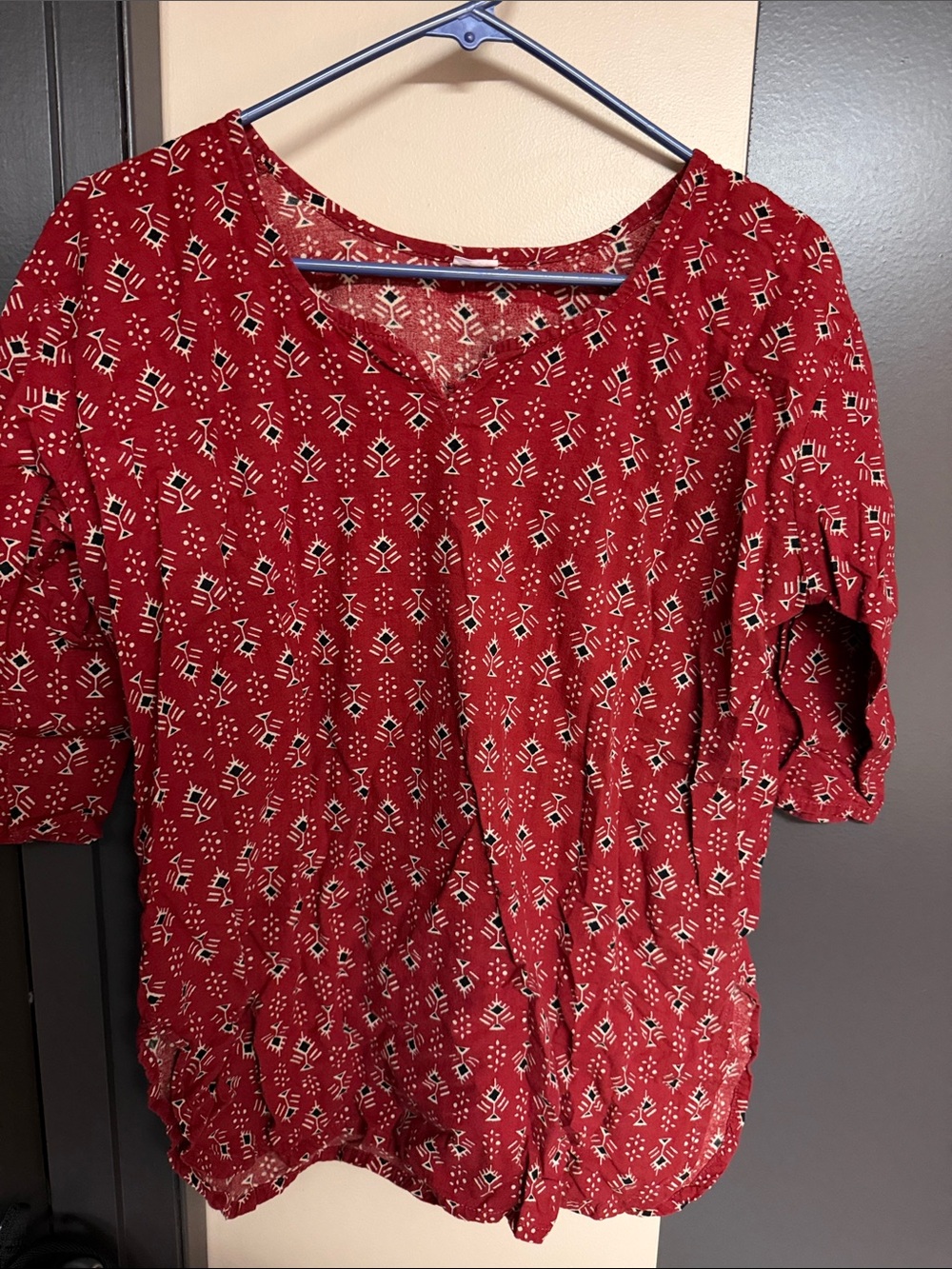 Red Printed Short-Sleeve Indian Kurti 100%cotton